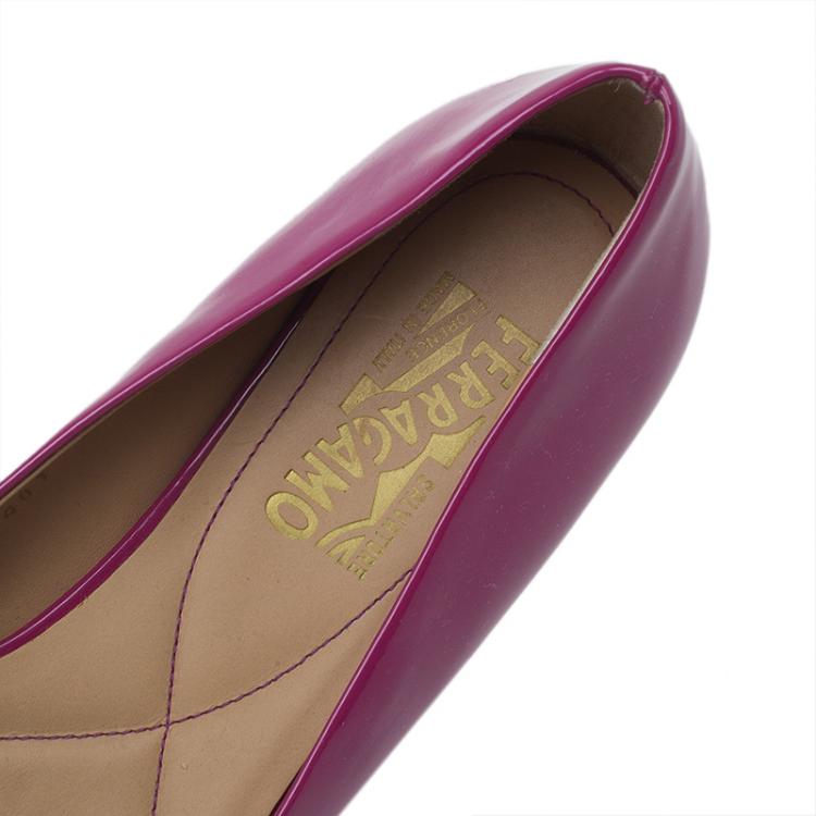 Pre Owned Salvatore Ferragamo Pink Patent Vara Ballet Flats Size 39.5