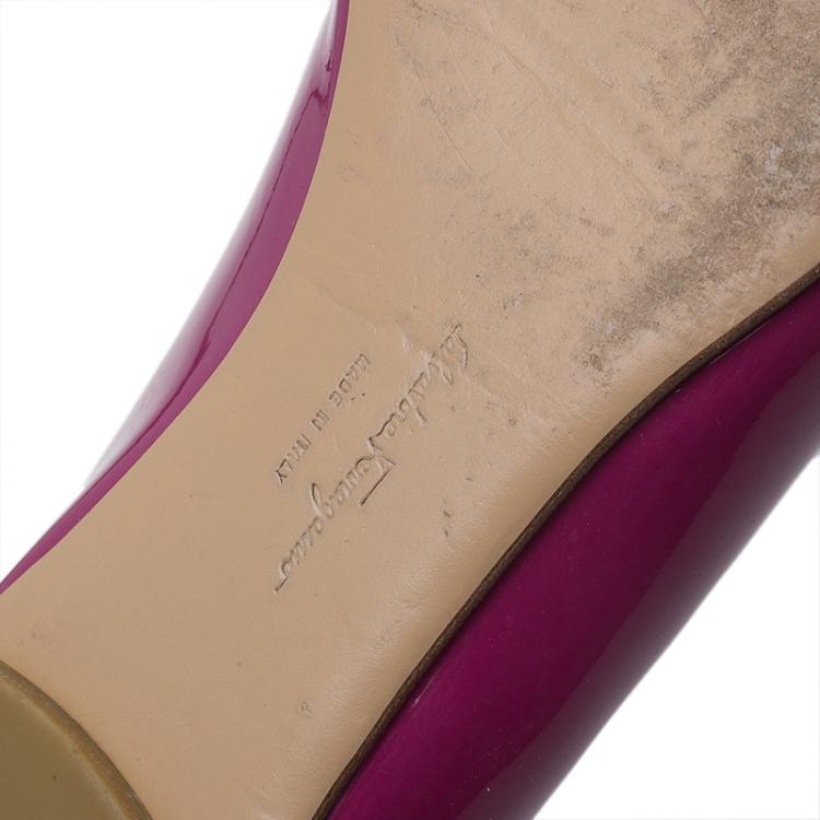 Pre Owned Salvatore Ferragamo Pink Patent Vara Ballet Flats Size 39.5