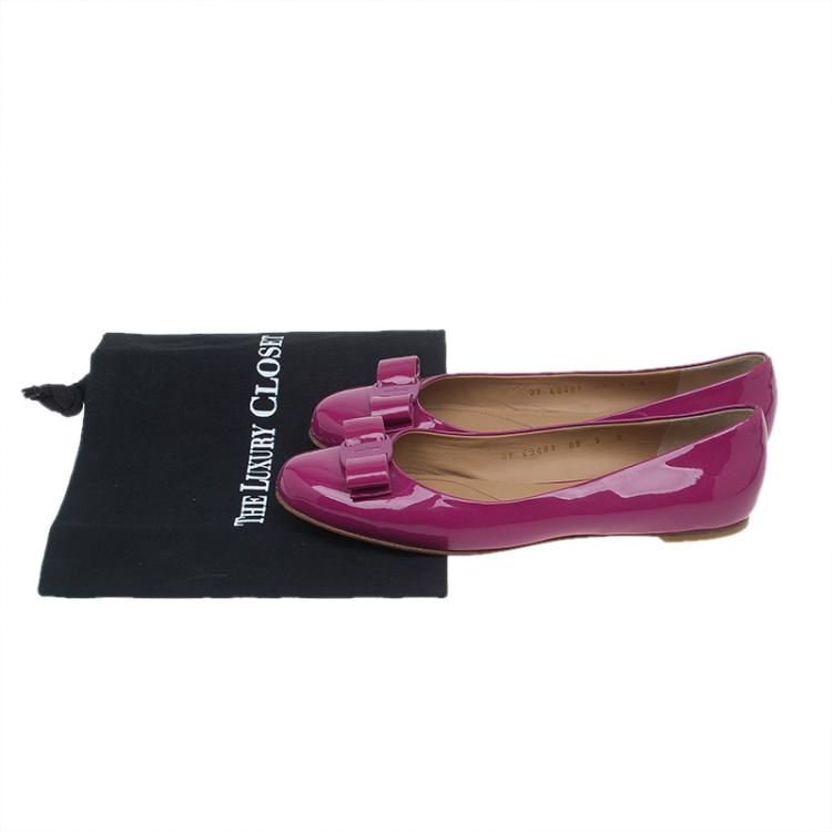 Pre Owned Salvatore Ferragamo Pink Patent Vara Ballet Flats Size 39.5