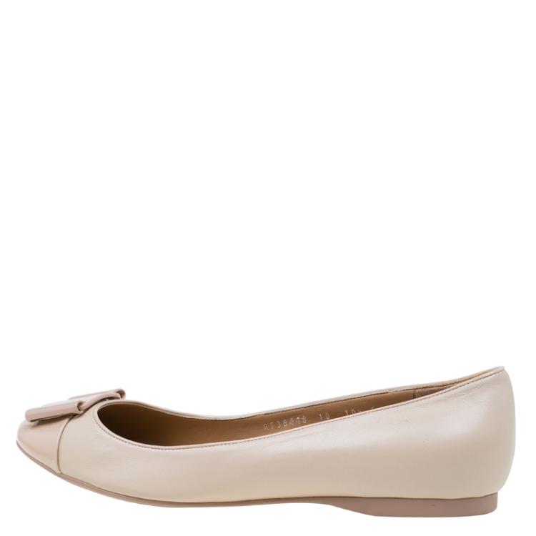 Pre Owned Salvatore Ferragamo Beige Leather Sun Ballet Flats Size 41