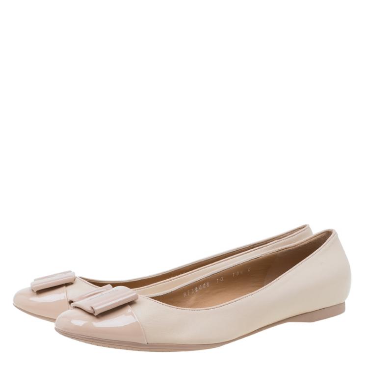 Pre Owned Salvatore Ferragamo Beige Leather Sun Ballet Flats Size 41
