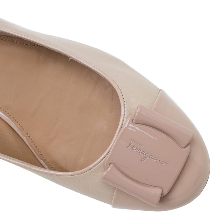 Pre Owned Salvatore Ferragamo Beige Leather Sun Ballet Flats Size 41