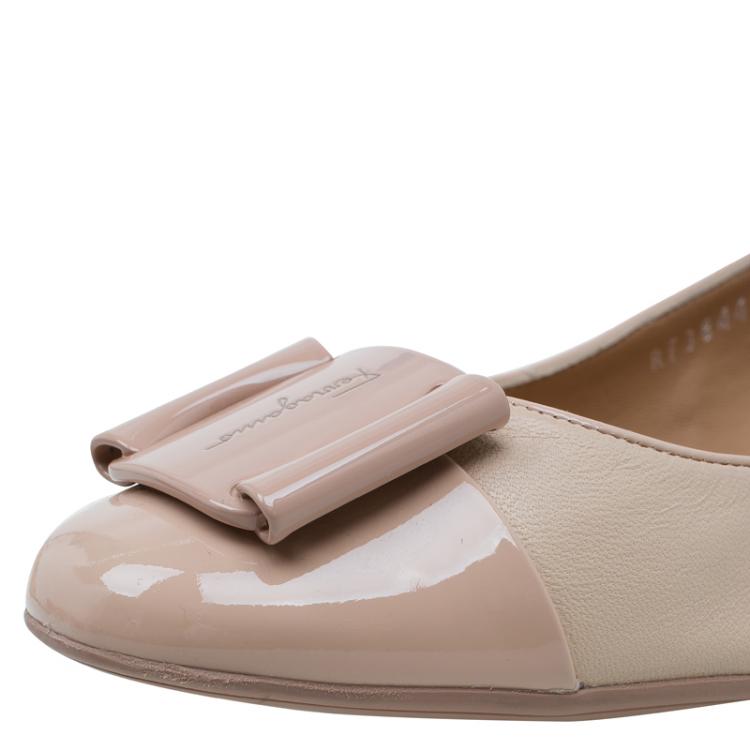 Pre Owned Salvatore Ferragamo Beige Leather Sun Ballet Flats Size 41