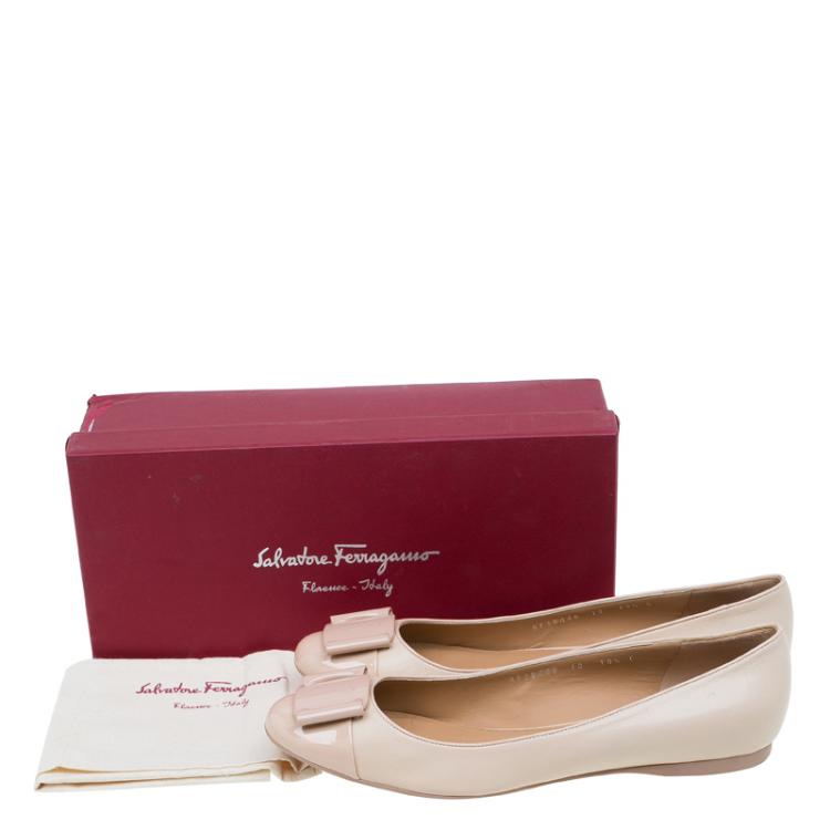 Pre Owned Salvatore Ferragamo Beige Leather Sun Ballet Flats Size 41