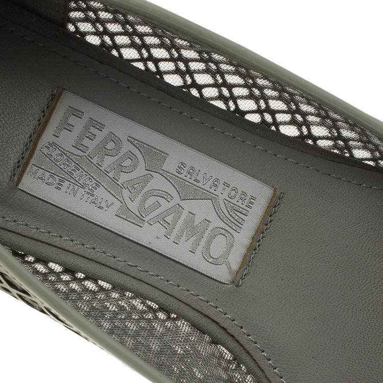 Pre Owned Salvatore Ferragamo Grey Suede Laser Cut Varina Ballet Flats Size 36.5