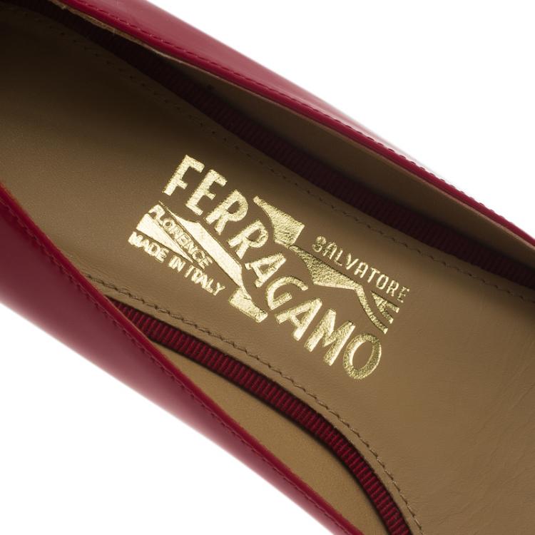 مملوكة مسبقًا Salvatore Ferragamo Red Patent Ninna Kangaroo Bow Ballet Flats Size 36
