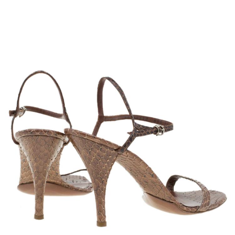 Pre Owned Salvatore Ferragamo Brown Python Blejan Ankle Strap Sandals Size 40.5