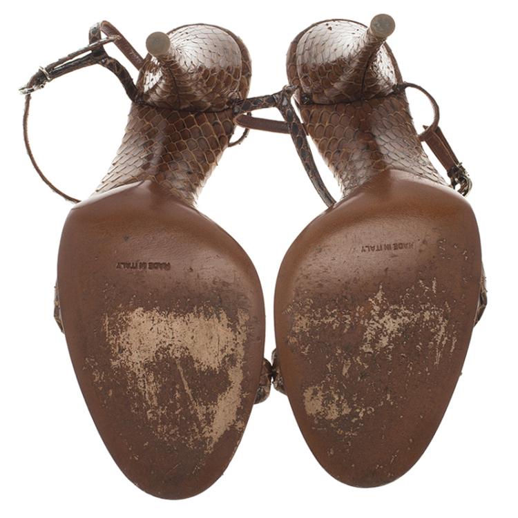 Pre Owned Salvatore Ferragamo Brown Python Blejan Ankle Strap Sandals Size 40.5