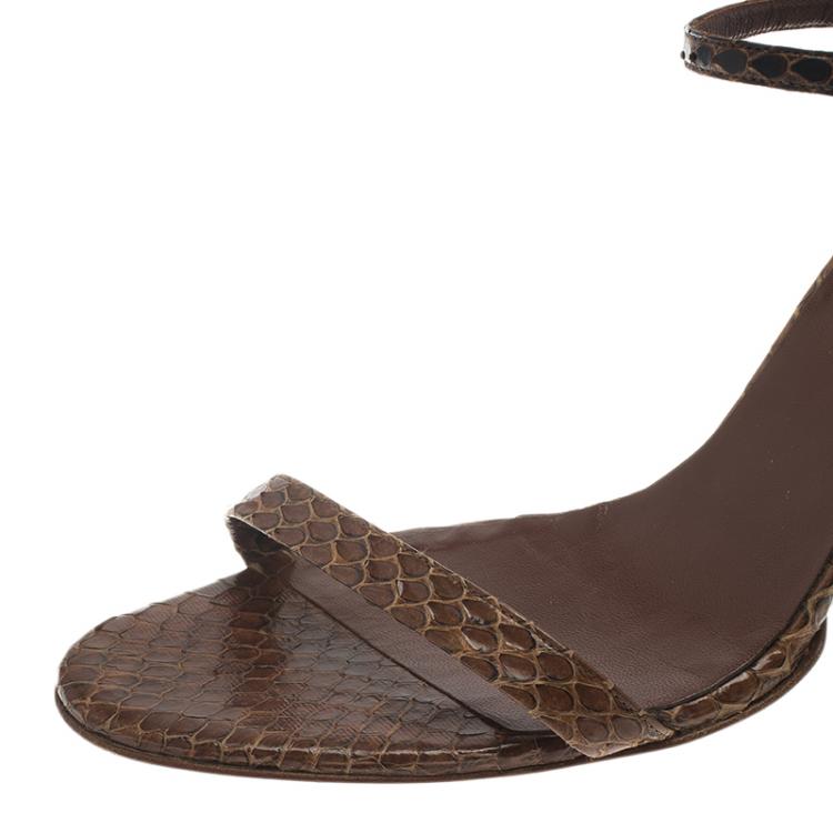 Pre Owned Salvatore Ferragamo Brown Python Blejan Ankle Strap Sandals Size 40.5