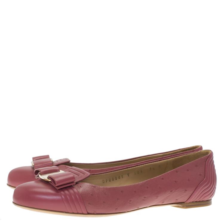 Pre Owned Salvatore Ferragamo Pink Ostrich Bow Ballet Flats Size 38
