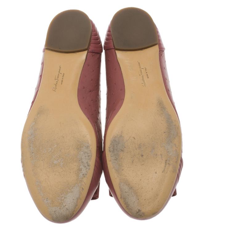 Pre Owned Salvatore Ferragamo Pink Ostrich Bow Ballet Flats Size 38