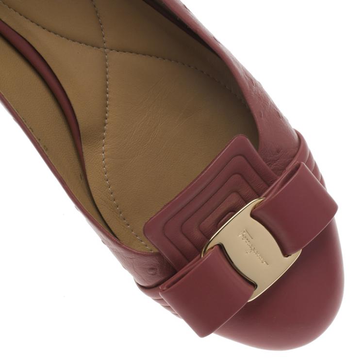 Pre Owned Salvatore Ferragamo Pink Ostrich Bow Ballet Flats Size 38