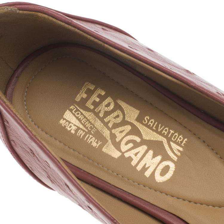 Pre Owned Salvatore Ferragamo Pink Ostrich Bow Ballet Flats Size 38