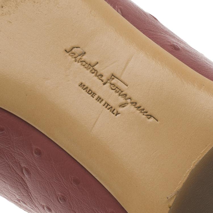 Pre Owned Salvatore Ferragamo Pink Ostrich Bow Ballet Flats Size 38