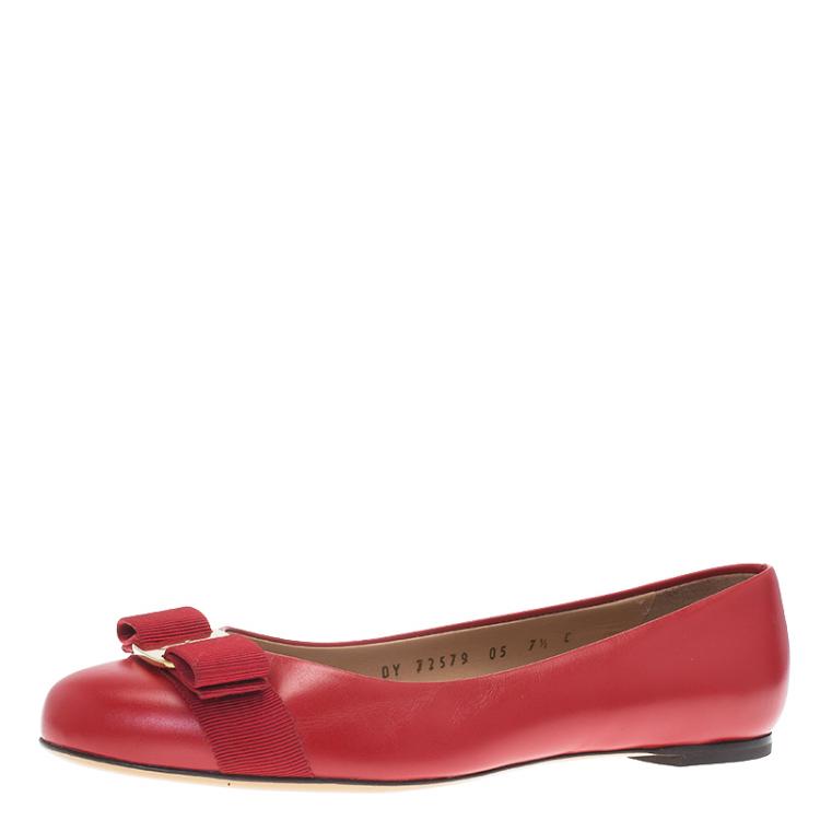 Pre Owned Salvatore Ferragamo Red Leather Varina Ballet Flats Size 38