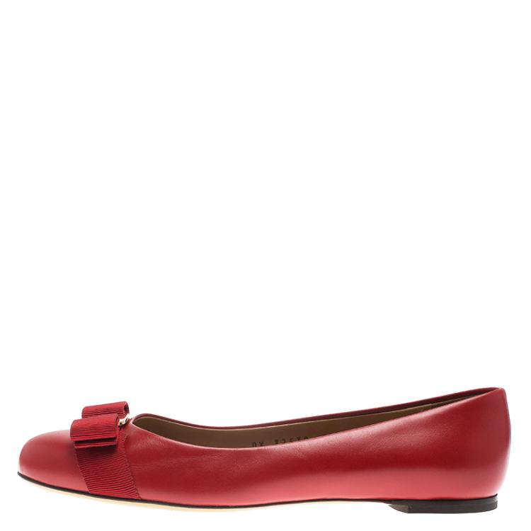 Pre Owned Salvatore Ferragamo Red Leather Varina Ballet Flats Size 38