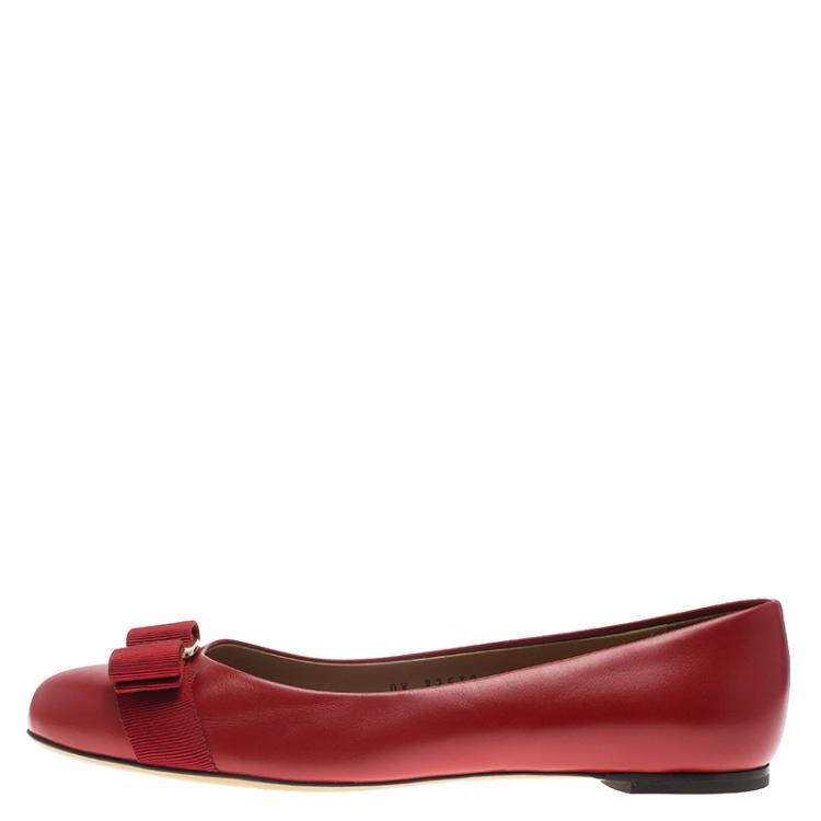 Pre Owned Salvatore Ferragamo Red Leather Varina Ballet Flats Size 38