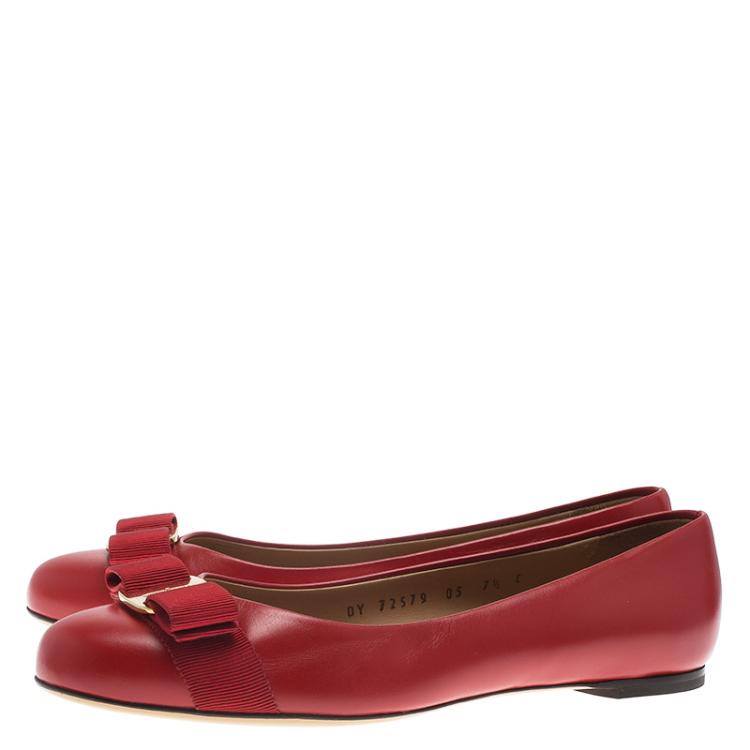 Pre Owned Salvatore Ferragamo Red Leather Varina Ballet Flats Size 38
