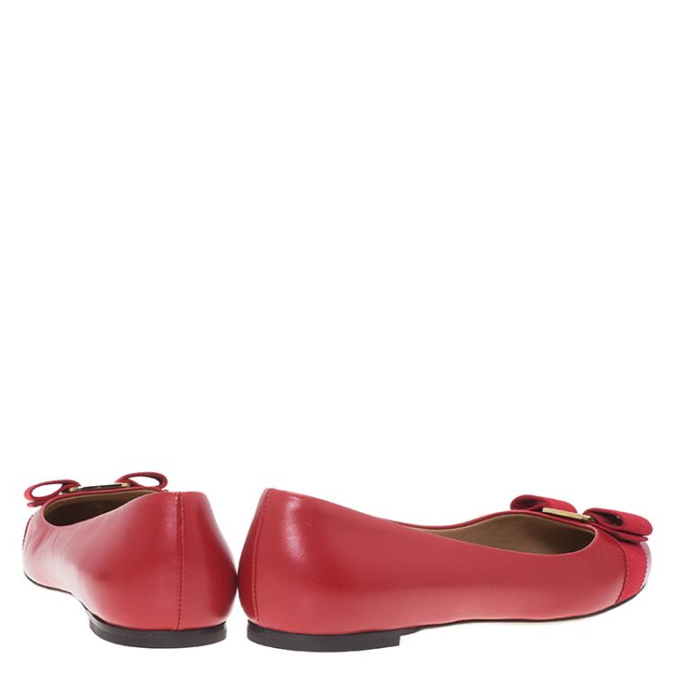 Pre Owned Salvatore Ferragamo Red Leather Varina Ballet Flats Size 38
