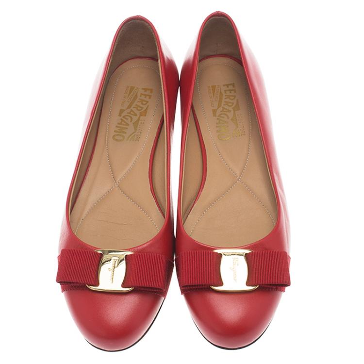 Pre Owned Salvatore Ferragamo Red Leather Varina Ballet Flats Size 38