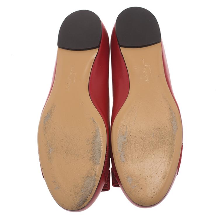 Pre Owned Salvatore Ferragamo Red Leather Varina Ballet Flats Size 38