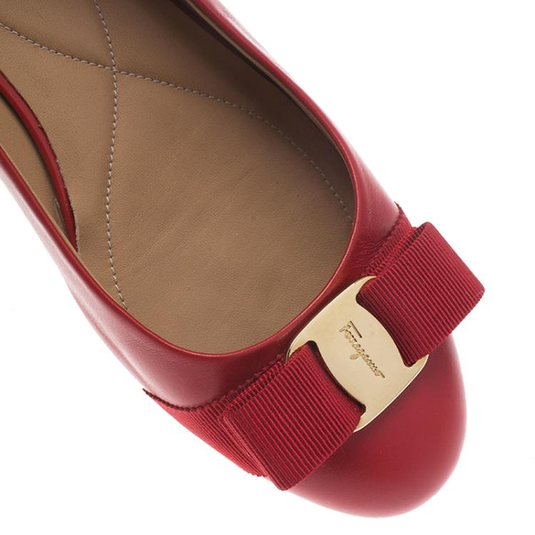 Pre Owned Salvatore Ferragamo Red Leather Varina Ballet Flats Size 38