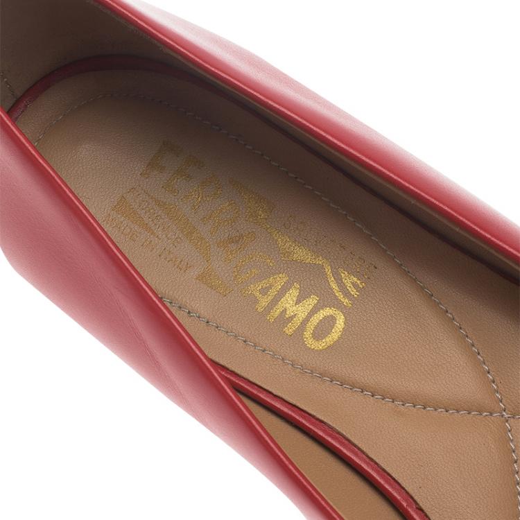 Pre Owned Salvatore Ferragamo Red Leather Varina Ballet Flats Size 38