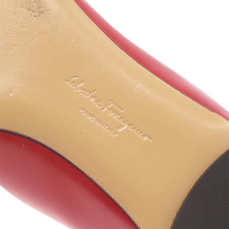 Pre Owned Salvatore Ferragamo Red Leather Varina Ballet Flats Size 38