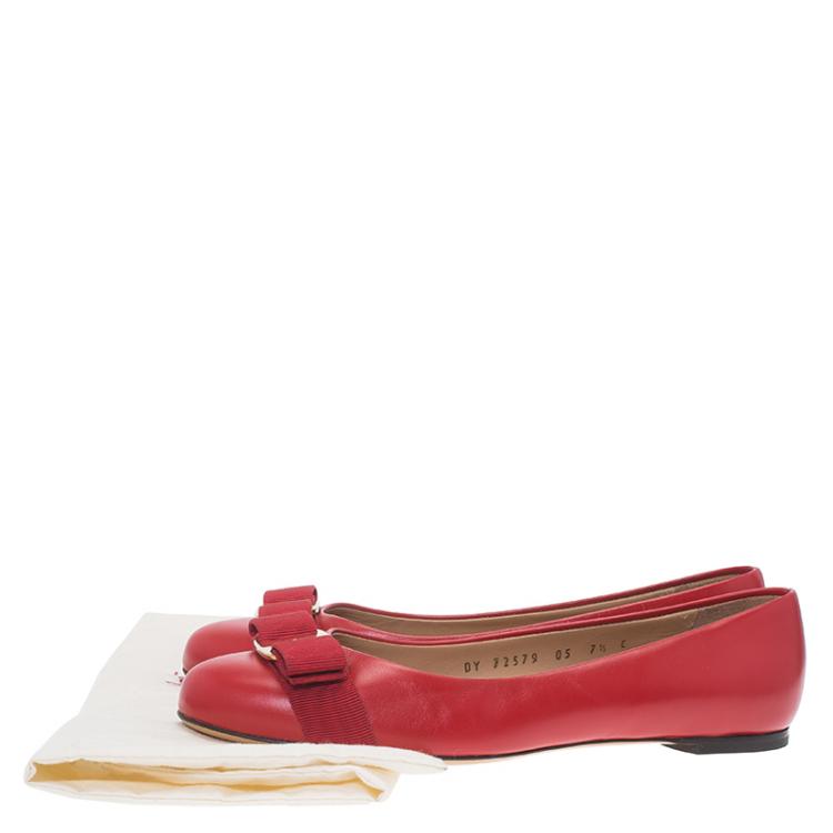 Pre Owned Salvatore Ferragamo Red Leather Varina Ballet Flats Size 38