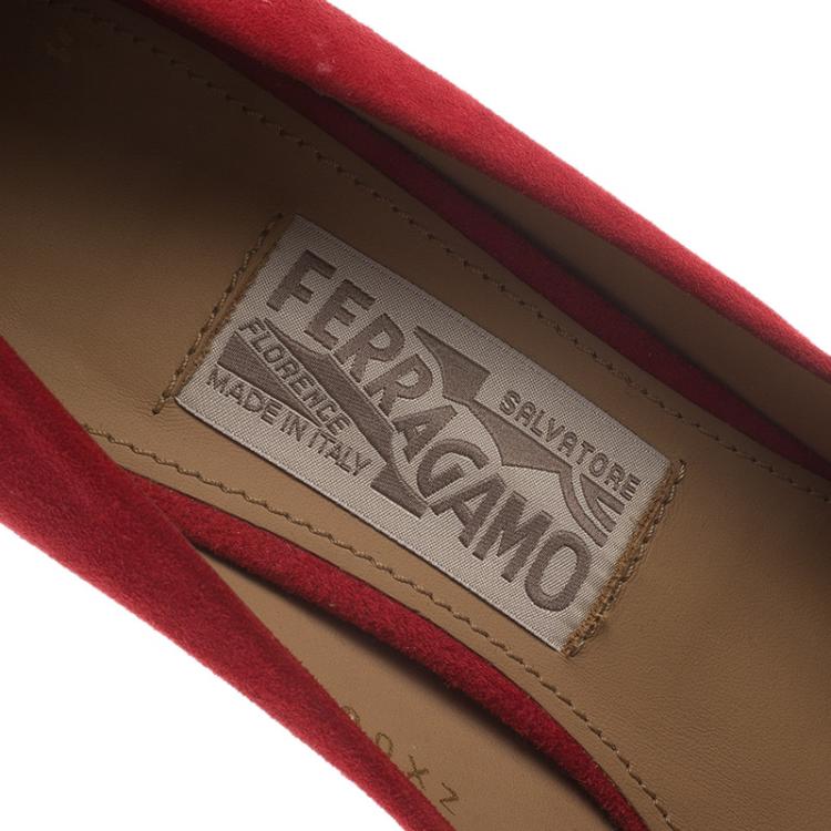Pre Owned Salvatore Ferragamo Red Suede Bernie Espadrille Wedge Pumps Size 37