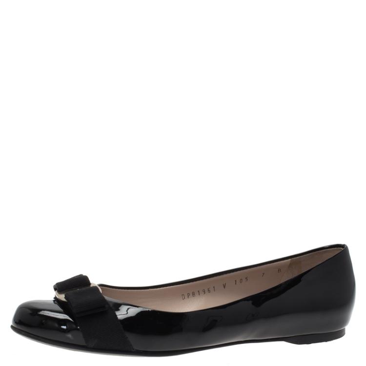 Pre Owned Salvatore Ferragamo Black Patent Varina Ballet Flats Size 37.5