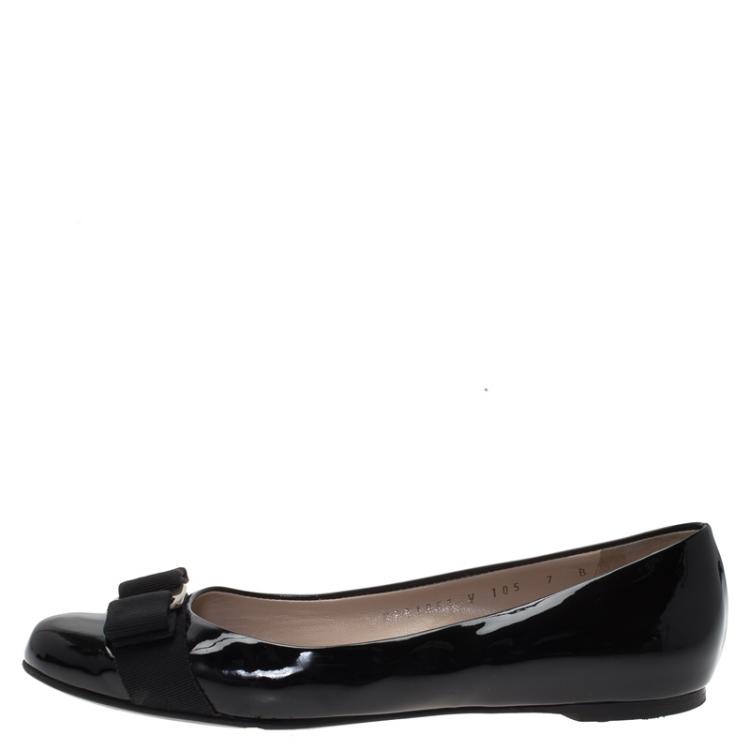 Pre Owned Salvatore Ferragamo Black Patent Varina Ballet Flats Size 37.5