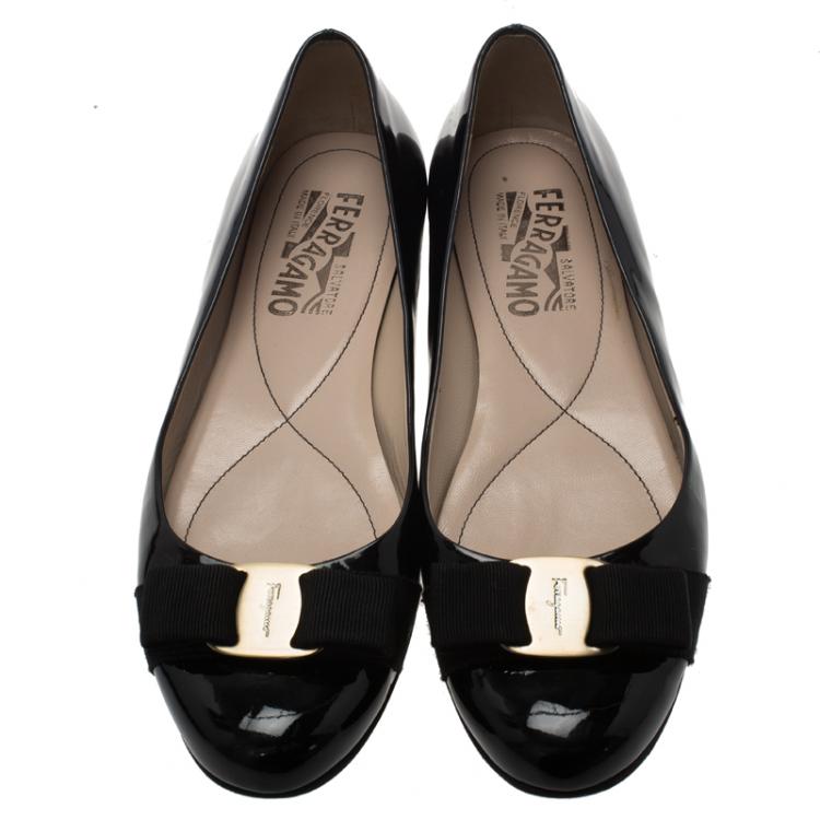 Pre Owned Salvatore Ferragamo Black Patent Varina Ballet Flats Size 37.5