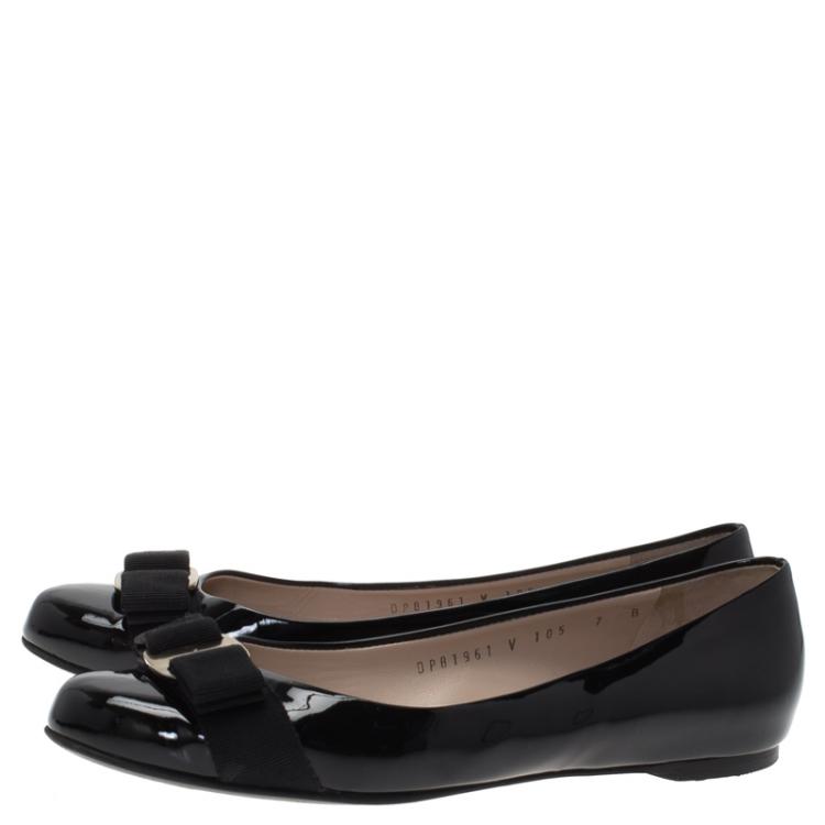 Pre Owned Salvatore Ferragamo Black Patent Varina Ballet Flats Size 37.5