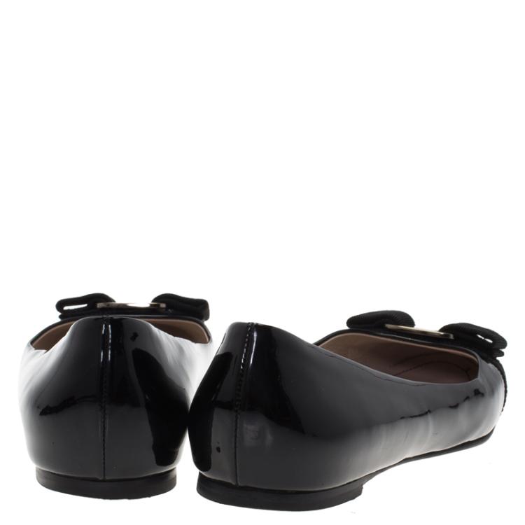 Pre Owned Salvatore Ferragamo Black Patent Varina Ballet Flats Size 37.5