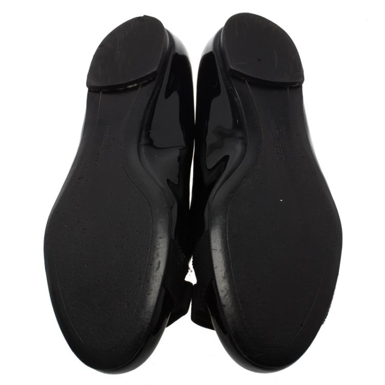 Pre Owned Salvatore Ferragamo Black Patent Varina Ballet Flats Size 37.5