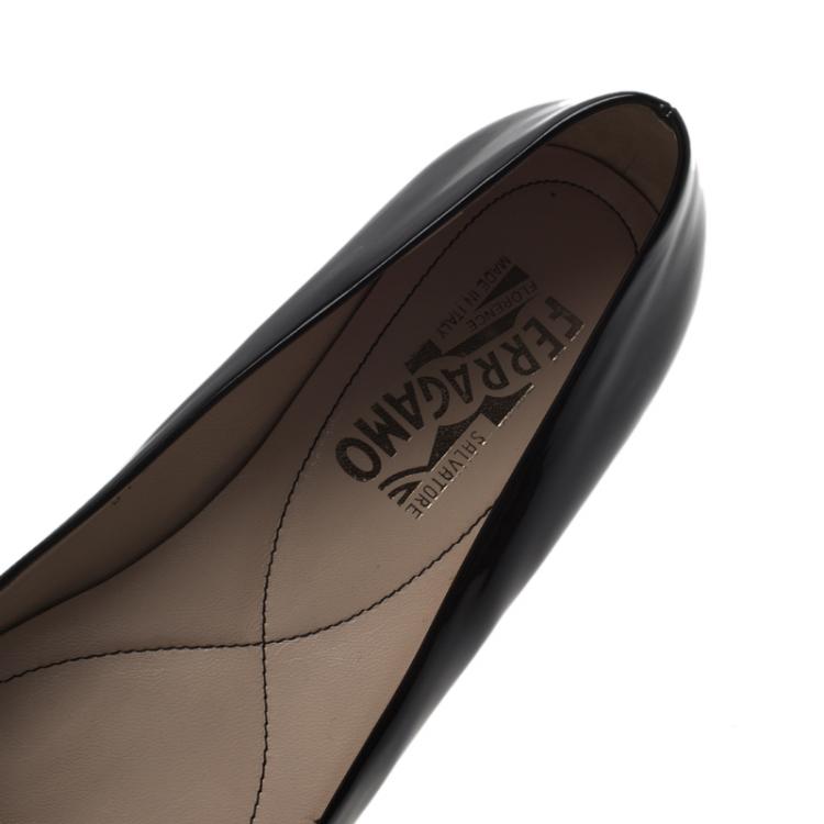 Pre Owned Salvatore Ferragamo Black Patent Varina Ballet Flats Size 37.5