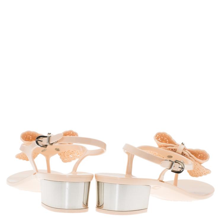 Pre Owned Salvatore Ferragamo Peach Jelly Perala Bow Thong Sandals Size 39.5