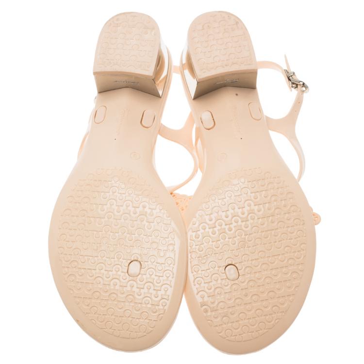 Pre Owned Salvatore Ferragamo Peach Jelly Perala Bow Thong Sandals Size 39.5