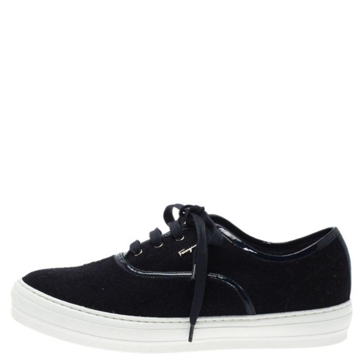 Pre Owned Salvatore Ferragamo Blue Felt Sneakers Size 39.5