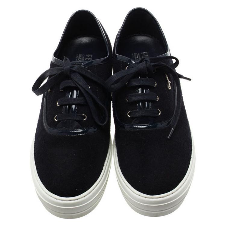 Pre Owned Salvatore Ferragamo Blue Felt Sneakers Size 39.5