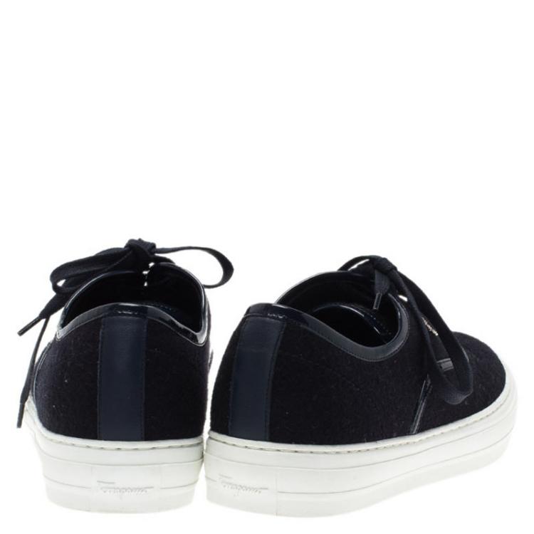 Pre Owned Salvatore Ferragamo Blue Felt Sneakers Size 39.5