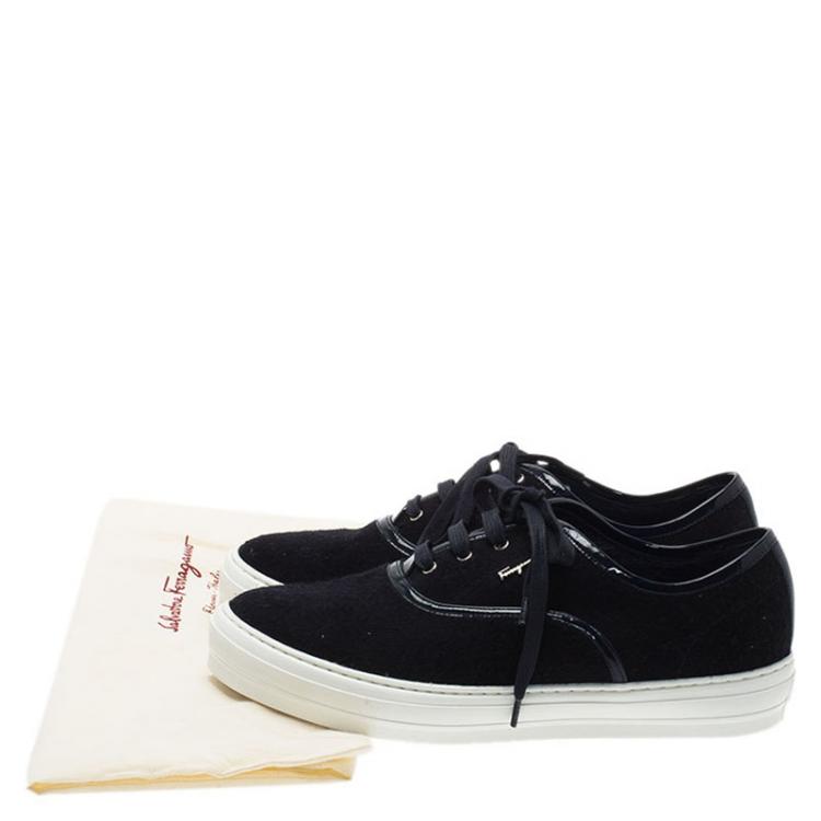Pre Owned Salvatore Ferragamo Blue Felt Sneakers Size 39.5