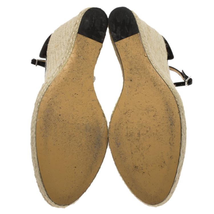 مملوكة مسبقًا Salvatore Ferragamo Black Suede Ankle Strap Espadrille Wedges Size 39.5