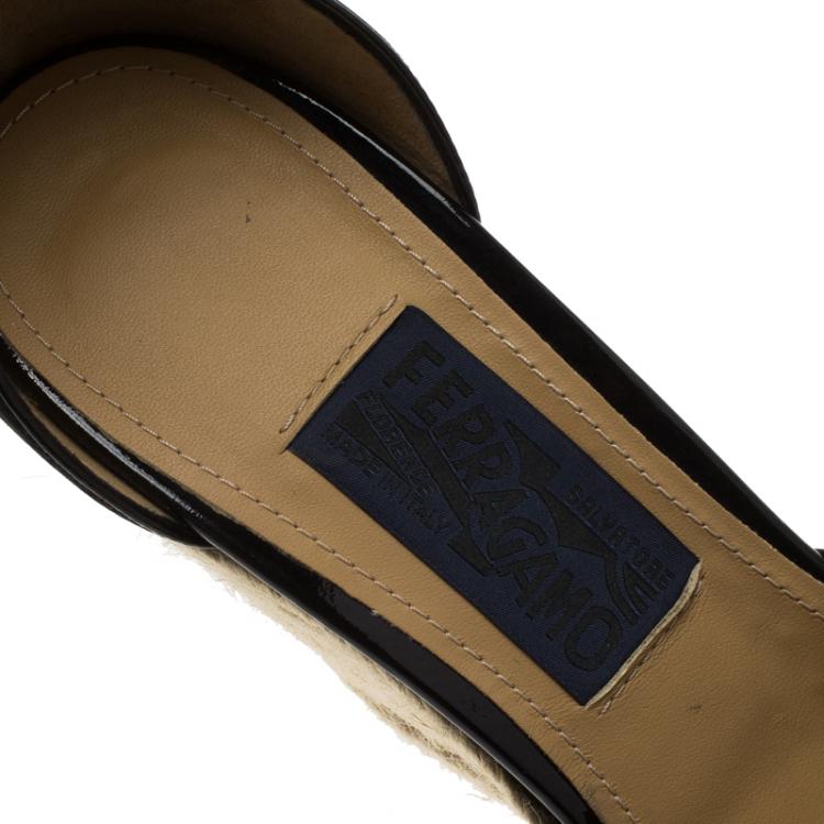 مملوكة مسبقًا Salvatore Ferragamo Black Suede Ankle Strap Espadrille Wedges Size 39.5