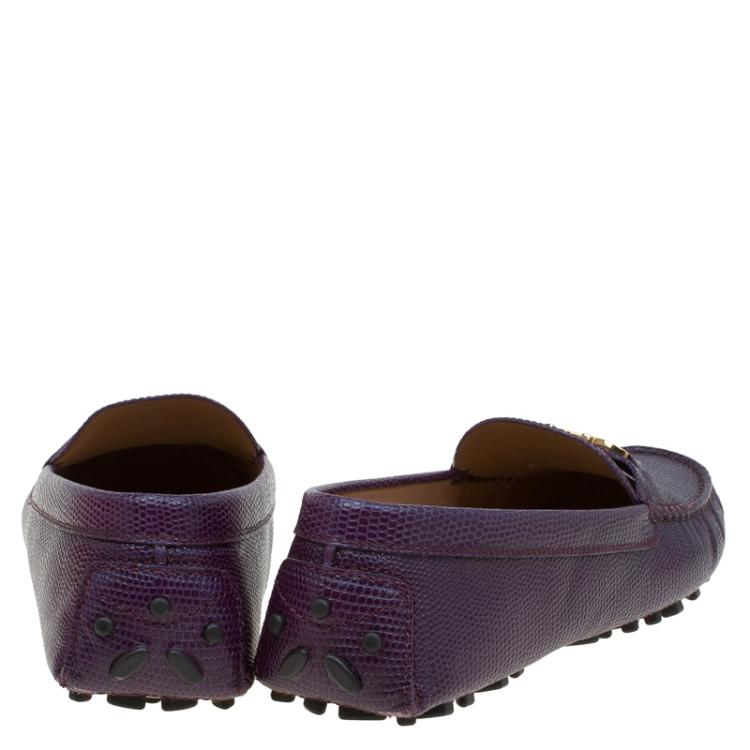 Pre Owned Salvatore Ferragamo Purple Lizard Embossed Leather Saba Loafers Size 38.5