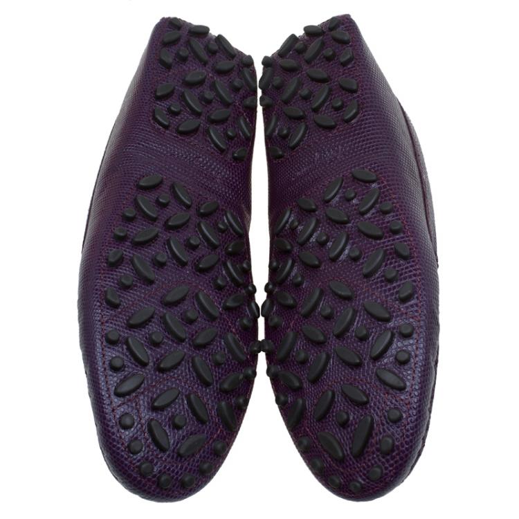 Pre Owned Salvatore Ferragamo Purple Lizard Embossed Leather Saba Loafers Size 38.5