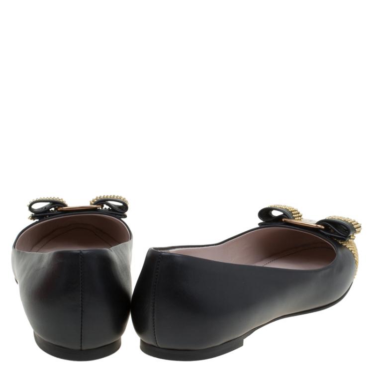 Pre Owned Salvatore Ferragamo Black Studded Cap Toe Dastin Ballet Flats Size 38