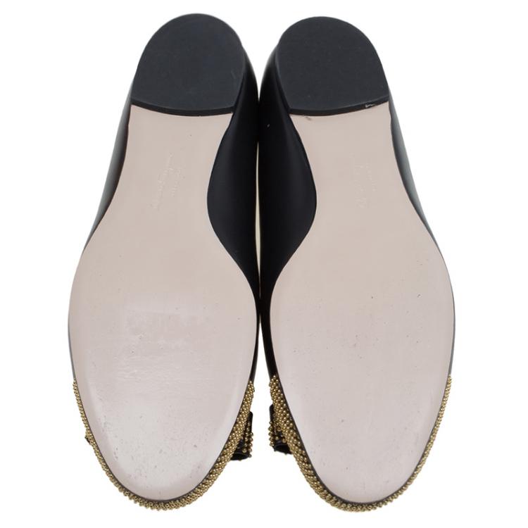 Pre Owned Salvatore Ferragamo Black Studded Cap Toe Dastin Ballet Flats Size 38