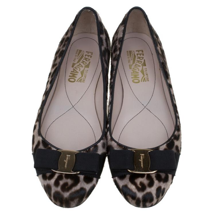 Pre Owned Salvatore Ferragamo Leopard Print Pony Hair Varina Ballet Flats Size 37.5
